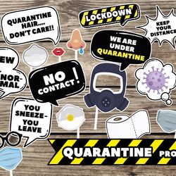 covid photo booth props, quarantine photo booth props, quarantine party, apocalypse, printable photo props, infection