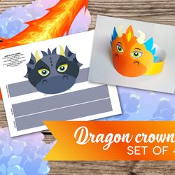 dragon crown, dragon birthday crown, dragon mask, diy dragon, crown diy, dragon party mask, printable crown, print