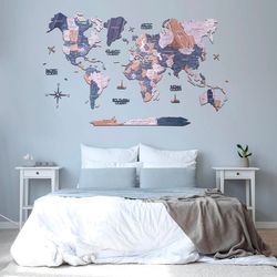 modern home decor, travel map, 2d wood wall map, wedding anniversary gift, office home decor by enjoy the wood