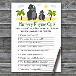 gorilla nursery rhyme quiz baby shower game card,jungle baby shower games printable,fun baby shower activity-343