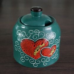 handmade ceramic sugar bowl with lid pottery lidded container sugar container kitchen storage honey pot jar