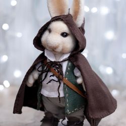 needle felted figurine rabbit osbert,  felting fiber arts, needle felted art, handmade collectible toy, collect rabbit