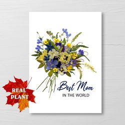 mother's day card, best mom in the world card, mom birthday card, pressed flower art, mother in law gift, digital greeti