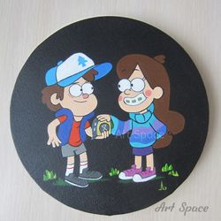 original painting on canvas **mable and dipper**, home wall, office decoration, round picture, small picture