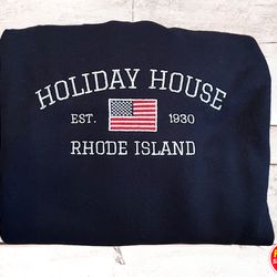 holiday house embroidered sweatshirt with initials on sleeve, y2k style embroidered sweater, gift for her