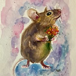 mouse watercolor print, goblincore watercolor poster, mice art, cottagecore decor, baby mouse art, a4 print