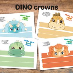 printable dino crowns, dino crowns kids, dino crowns, dino party, dino birthday, dinosaur party, jungle masks, printable