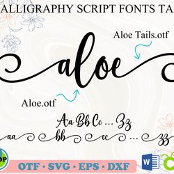 aloe font with tails otf svg | beautiful fonts, handwritten font, romantic fonts, script fonts, wedding font cricut word