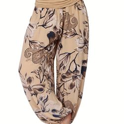 floral print ruched harem pants, casual bohemian pants,women's clothing