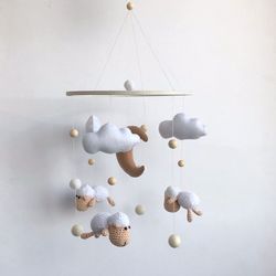 baby mobile neutral sheep. crib mobile moon and clouds mobile