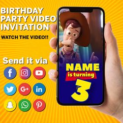 toy story birthday digital video invitation, birthday invitation, video invite, birthday video invitation, birthday