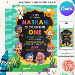 bubble guppies birthday party invitation, bubble guppies invitation, bubble guppies birthday, instant download