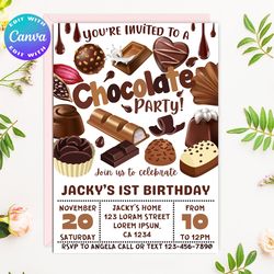 chocolate invitations, chocolate invites, chocolate birthday theme, chocolate birthday, chocolate party, chocolate card