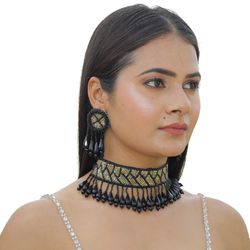 fabric, mother of pearl, glass multicolor, black, golden jewelry set  (pack of 1)
