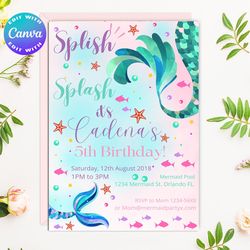 mermaid invitation, mermaid digital invitation, mermaid birthday invitation, mermaid birthday party invitation, mermaid