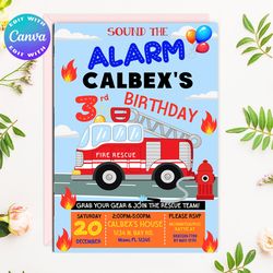 firefighter invitation, firefighter birthday invitation, firefighter digital invitation, firefighter birthday party