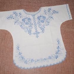 embroidered christening dress boy gown white blue hand made newborn gift