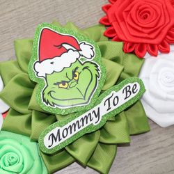 grinch baby shower christmas maternity sash boy it's a boy gender reveal party pregnancy gift flower belts green pin