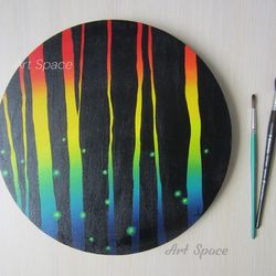 original painting on canvas **rainbow trees**. home wall, gift, office decoration - round canvas - bright