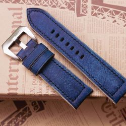 navy/blue vegetable tanned leather watch strap - panerai luminor and submersible style - chiii.vn