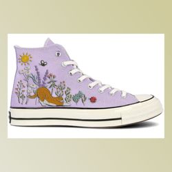 converse embroidered, garden flower embroidered shoes, converse custom small flower, pet embroidered design shoes, flowe