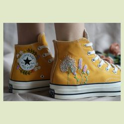 custom embroidery shoes, flower converse handmade, women's shoes, wedding gift, converse hi chuck 1970s, wedding sneaker