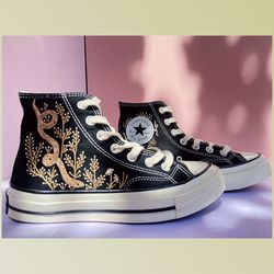 custom floral embroidered shoes, handmade embroidered converse, converse custom, converse wreath flower, custom flower c