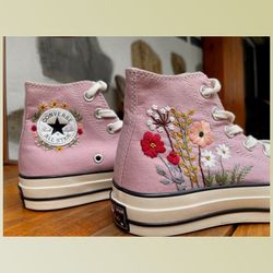 custom floral embroidered shoes, handmade embroidered converse, converse custom, converse wreath flower, custom flower c