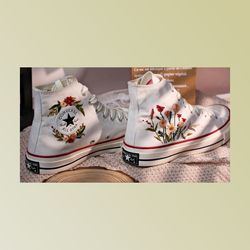 custom nicole schmidt, flower converse embroidered, custom embroidery converse high tops, garden flower embroidered shoe