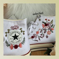 flower converse custom, converse high neck floral embroidery, converse floral embroidered for bride, embroidered wreath