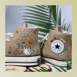 halloween embroidered converse, ghost embroidered converse, ghost pumpkin custom shoes, halloween ghost, halloween gifts