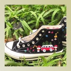 personalized embroidery converse, flower embroidered shoes, custom converse chuck taylor 1970s, embroidered sweet garden