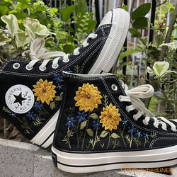 universe embroidered converse, flower converse, converse chuck taylor 1970s custom floral embroidery, universe and stars