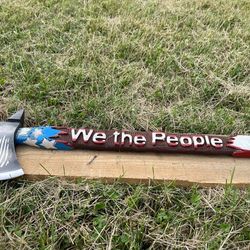 handmade carbon steel blade usa patriotic "we the people" engraved ash wood axe