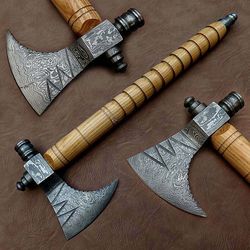 custom handmade damascus steel viking , tomahawk , hatchet ,combat ,throwing axe