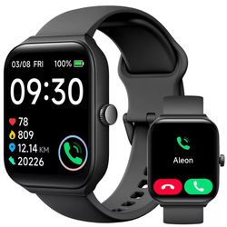 bluetooth waterproof smartwatch for men/women, iphone samsung, fitness tracker with sleep monitor, long battery