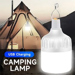 portable outdoor usb rechargeable led lamp bulbs: 80w emergency light for camping tent, fishing - hook up night lights