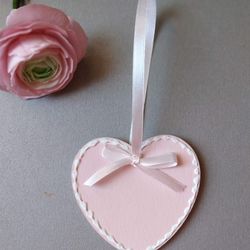 hanging pink heart with white ornament nursery decor love decor valentine's day gift heart ornament