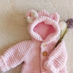 cute pink plush handmade teddy bear bow detailed long sleeve and long leg button up baby rompers/ gift for baby shower a