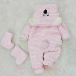 pink color knit warm cute teddy bear baby girl outerwear romper/ toddler sleeping bag/ pregnant gift/ baby shower gift