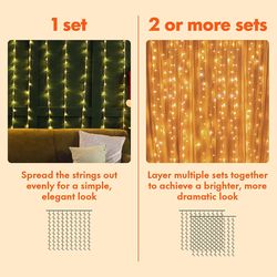 300 led window curtain string lights wedding party home garden bedroom outdoor indoor wall decorations, warm white