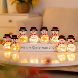 personalized snowman wooden christmas decoration indoor home decor with led light winter christmas table decor name bloc