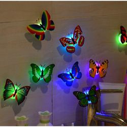 vibrant multicolor led 3d butterfly wall lights, pack of 10, adhesive finish for easy use