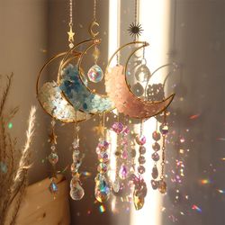 dreamcatcher suncatcher crystal prism ball gold moon star rainbow sun catcher indoor window car hanging eye catcher