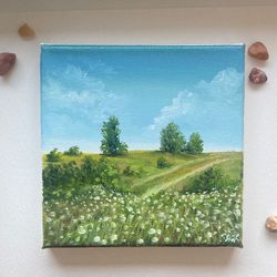 meadow landscape painting original oil on canvas small painting on canvas