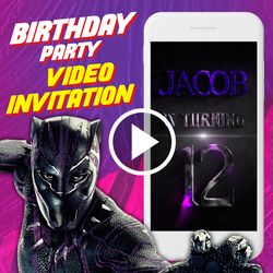 black panther birthday party video invitation,wakanda t'challa animated invite video,marvel superheroes birthday digital