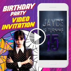 wednesday birthday party video invitation, wednesday animated invite video, addams digital custom invite