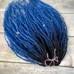 black to blue ombre synthetic double ended dreadlocks, ready to ship