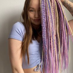 blonde purple and pink synthetic double ended dreadlocks, ready to ship