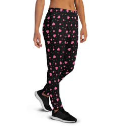 pink hearts on the black background women's joggers